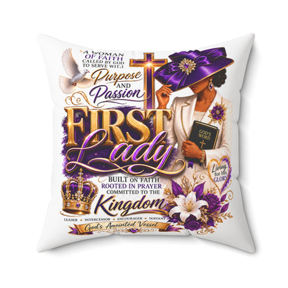 First Lady Faith Pillow — Inspirational Christian Decorative Throw Pillow (Purple Crown, 'Purpose and Passion')