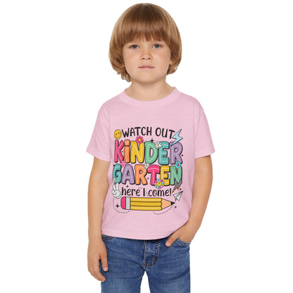 Toddler T-Shirt — "Watch Out Kindergarten Here I Come!" Back-to-School Graphic