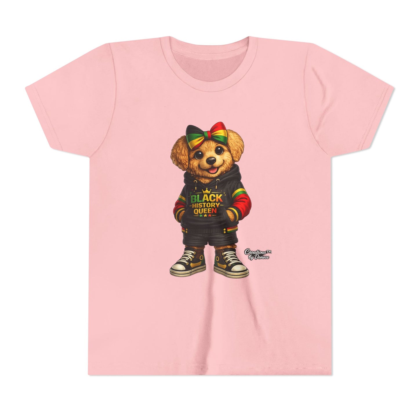 Youth Tee — Black History Queen Bear Graphic T-Shirt