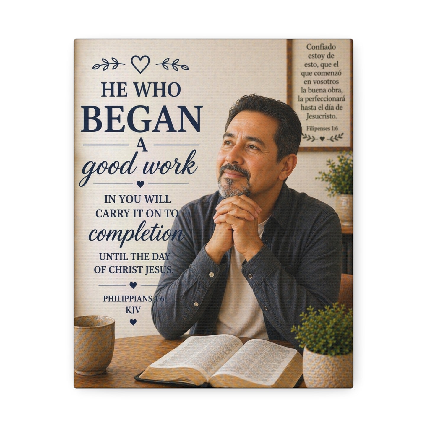 Philippians Canvas Wall Art — "He Who Began a Good Work" Inspirational Bible Verse Stretched Canvas