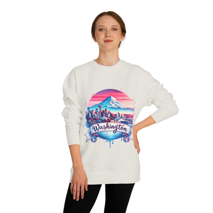 Washington Scenic Crewneck Sweatshirt — Mountain & City Skyline Design