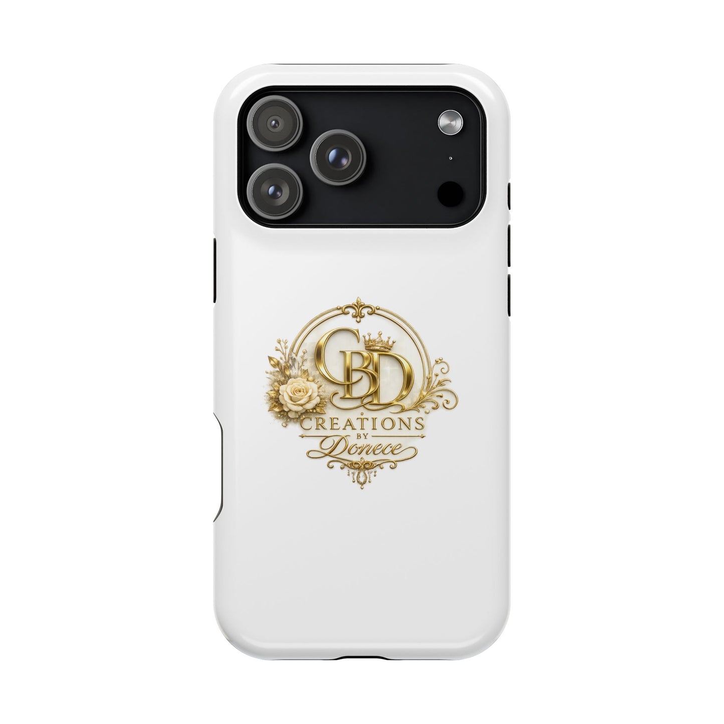 Magnetic Impact-Resistant Phone Case — Gold Floral Crest Logo