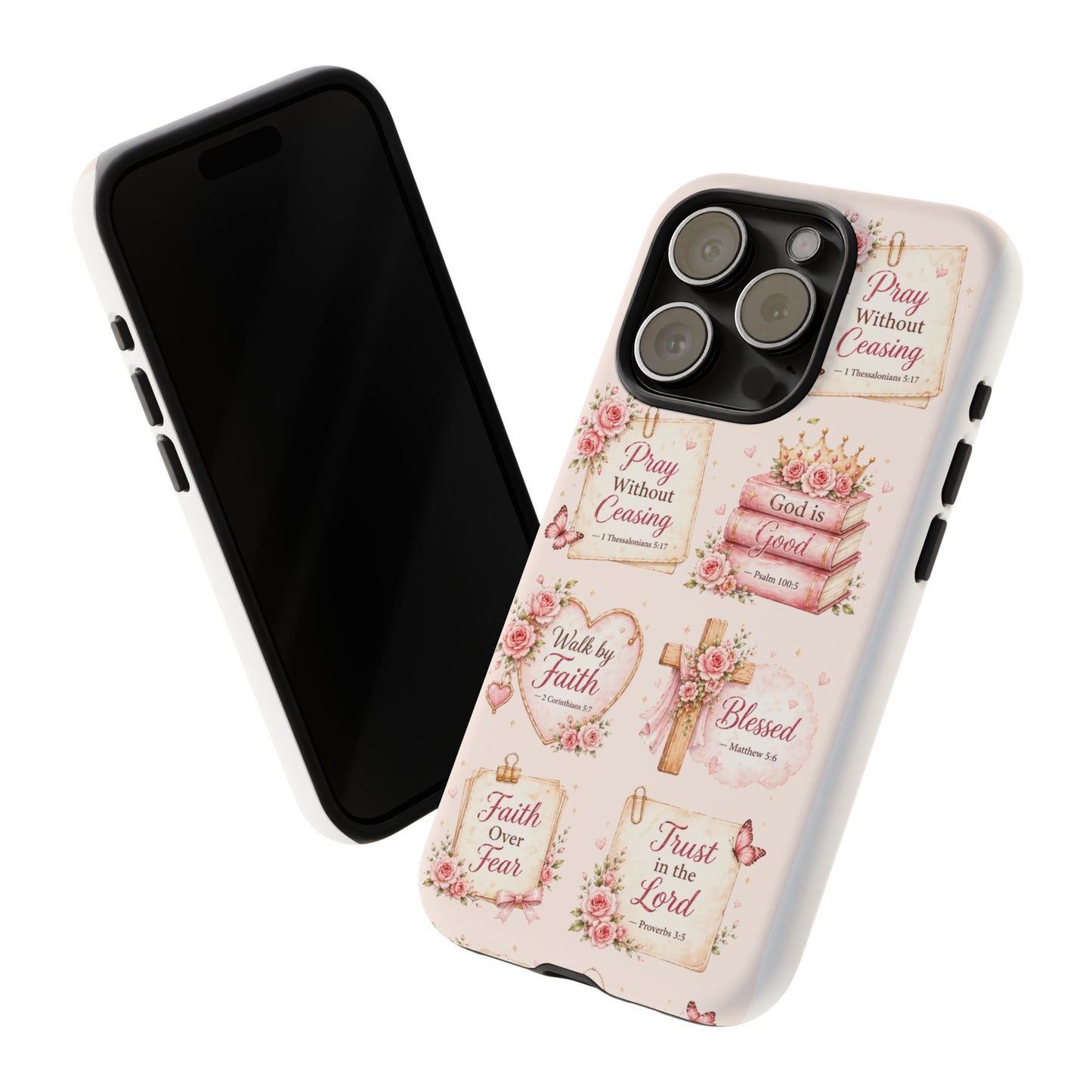 Christian Floral Phone Case — "Pray Without Ceasing" Faith Cross Design