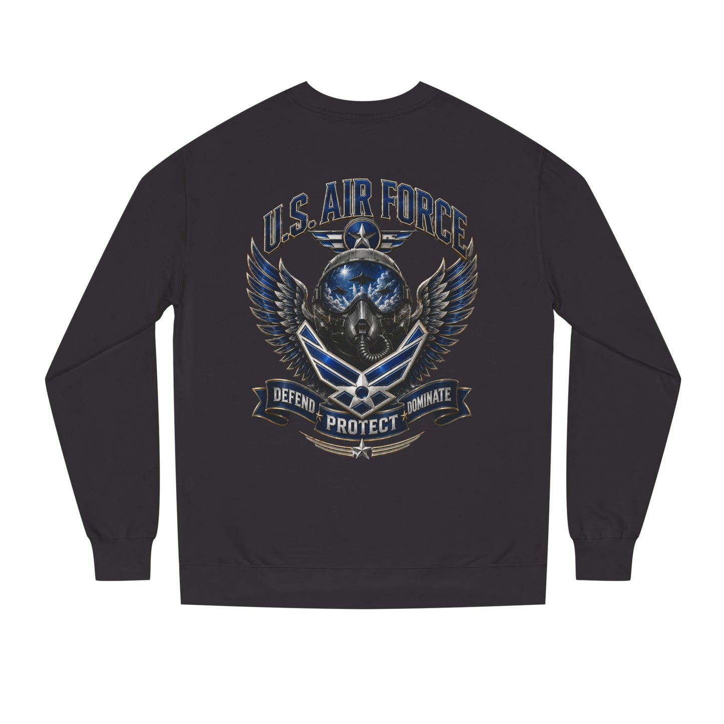U.S. Air Force Skull Crewneck Sweatshirt — Defend Protect Dominate Tactical Pullover
