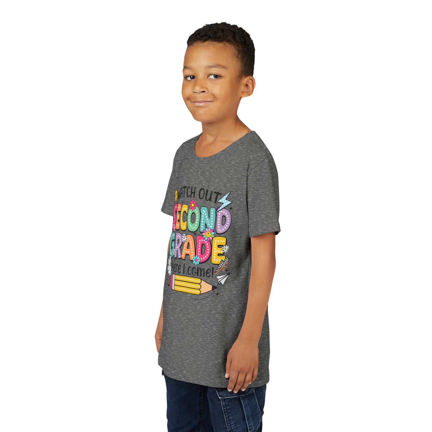 Second Grade Kids T‑Shirt – "Watch Out Second Grade Here I Come" Back‑to‑School Tee
