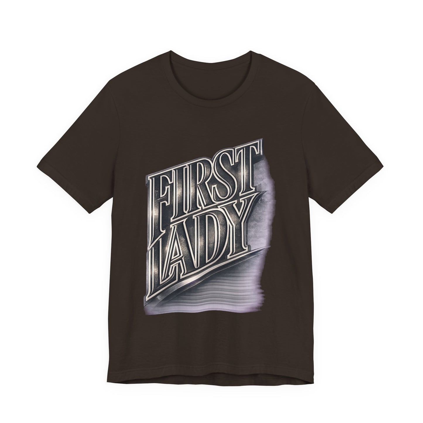 First Lady Graphic Tee — Retro Metallic Script Short Sleeve Shirt
