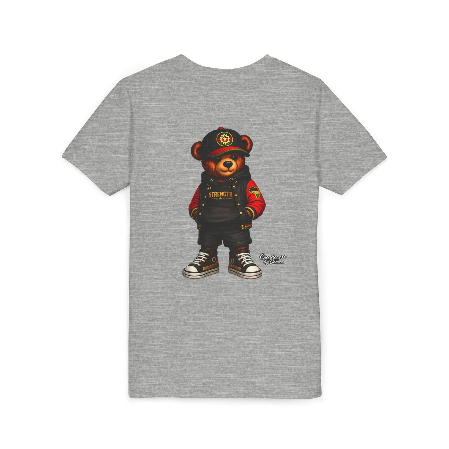 Kids Teddy Bear Streetwear Tee — 'Strength' Graphic Youth T-Shirt