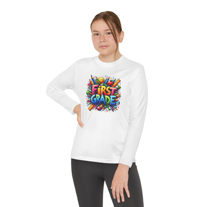 First Grade Youth Long Sleeve Tee — Colorful Back-to-School Shirt