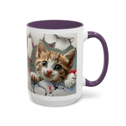Kitten Peek Accent Coffee Mug — Cute Cat Peekhole Design (11/15 oz)