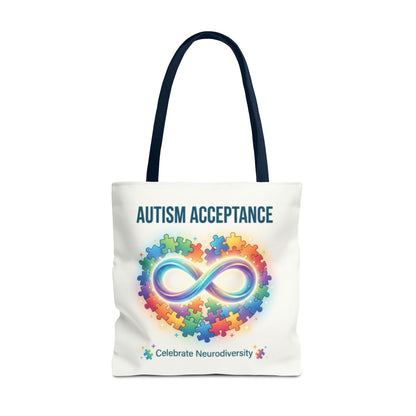 Autism Acceptance Tote Bag — Rainbow Neurodiversity Infinity Puzzle Design