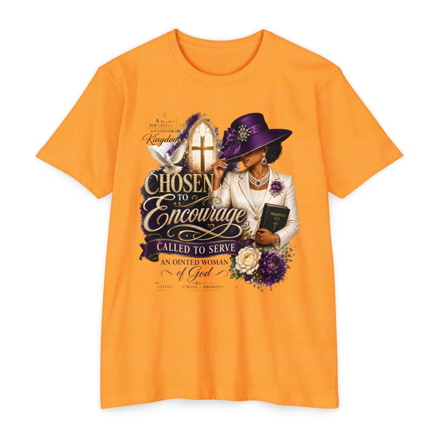 Chosen to Encourage Christian T-Shirt — 'Called to Serve' Purple Church Hat Design