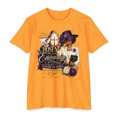 Chosen to Encourage Christian T-Shirt — 'Called to Serve' Purple Church Hat Design