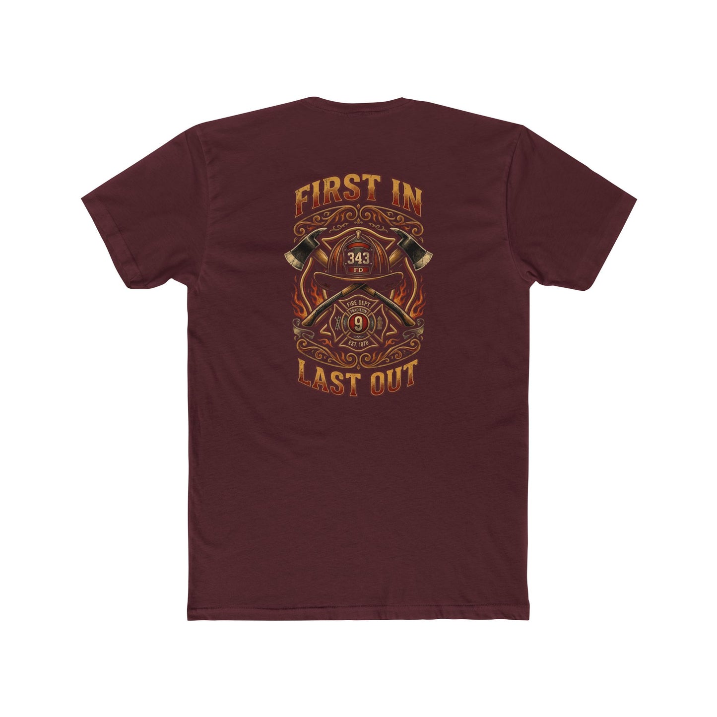 Firefighter T‑Shirt - "First In Last Out" Vintage Firefighter Crew Tee