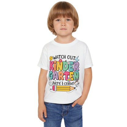 Toddler T-Shirt — "Watch Out Kindergarten Here I Come!" Back-to-School Graphic