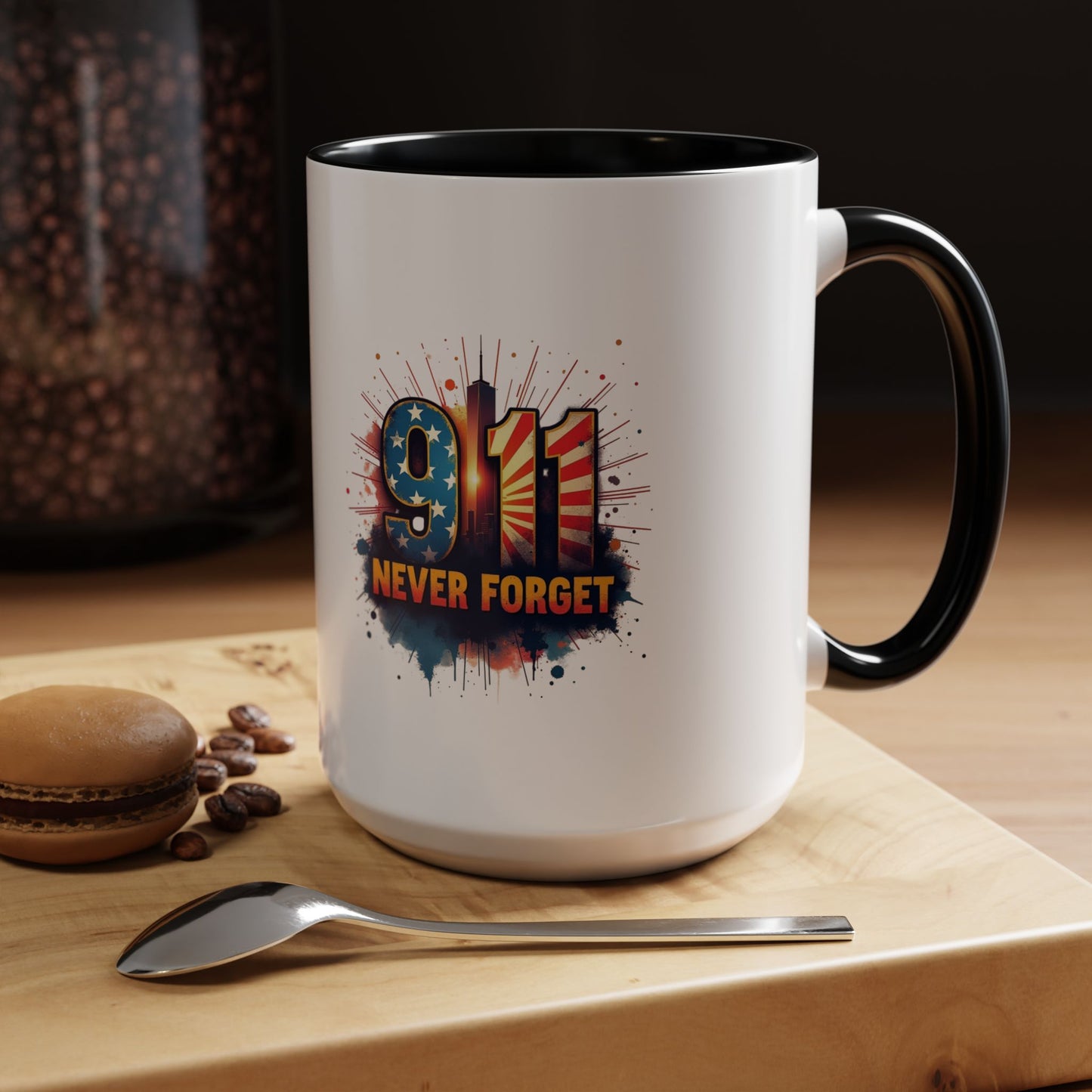 9/11 Never Forget Coffee Mug — Patriotic Memorial Accent Mug