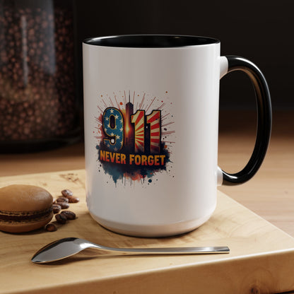 9/11 Never Forget Coffee Mug — Patriotic Memorial Accent Mug