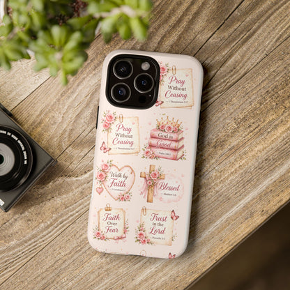 Christian Floral Phone Case — "Pray Without Ceasing" Faith Cross Design