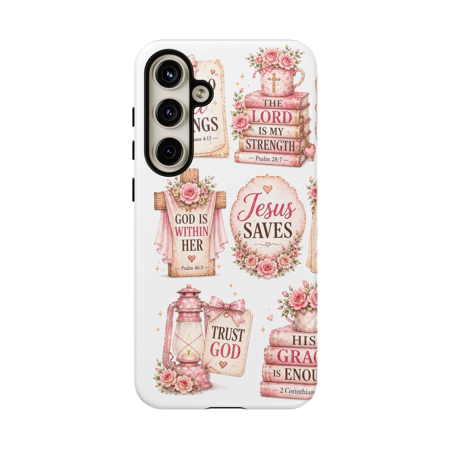 Christian Phone Case — Jesus Saves Floral Tough Case with 'God Is Within Her' & 'Trust God' Design