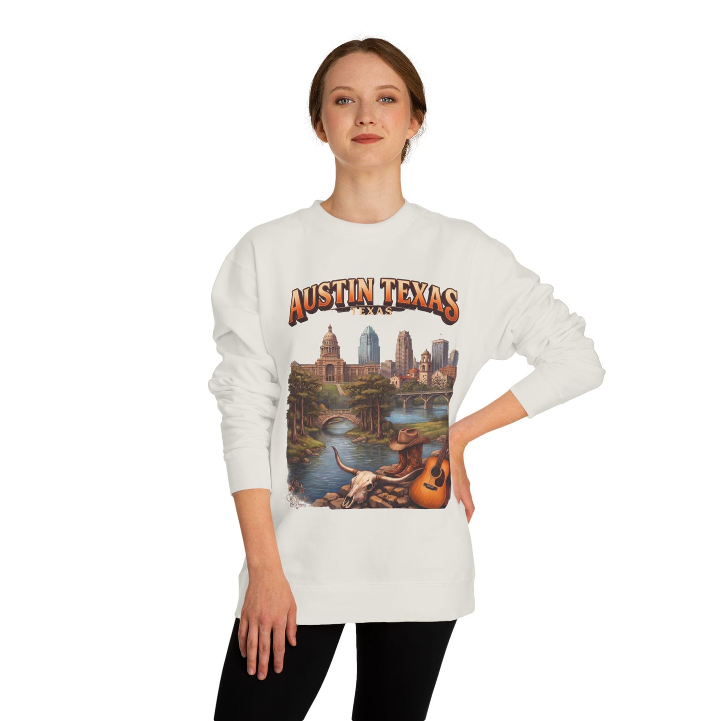 Austin Texas Sweatshirt — Vintage Cityscape & Guitar Crewneck