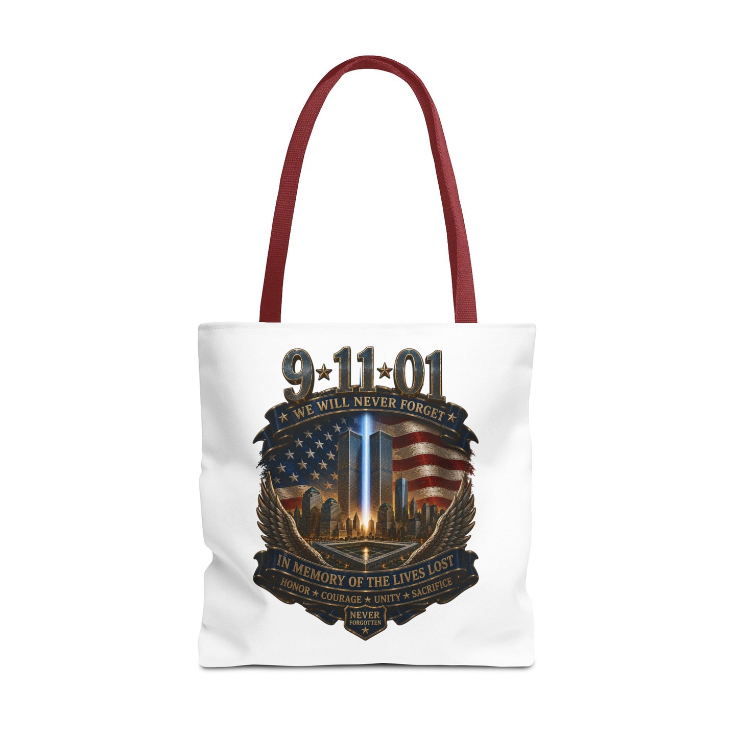 9·11 Memorial Tote Bag — We Will Never Forget Tribute Tote