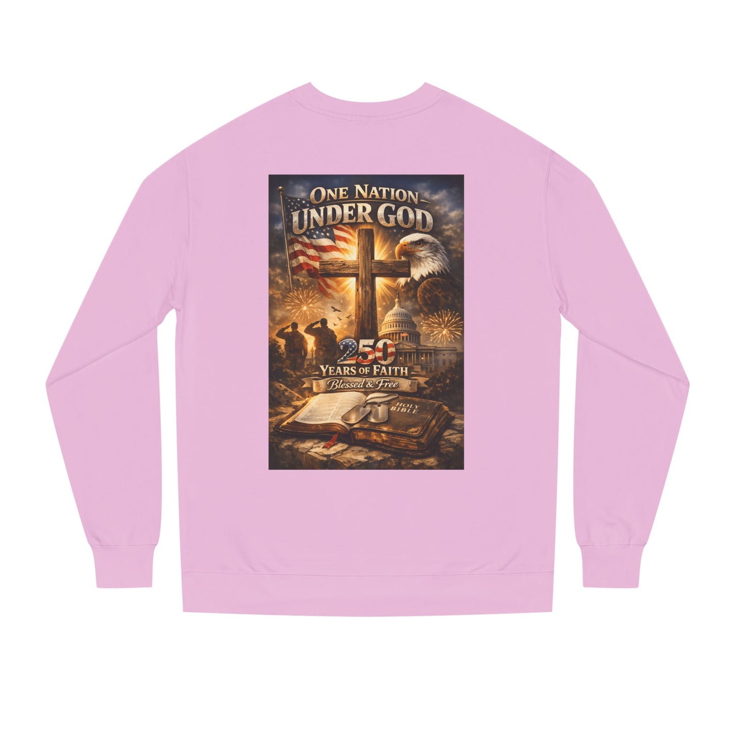 Patriotic Christian Sweatshirt — "One Nation Under God" 25 Years of Faith Crewneck