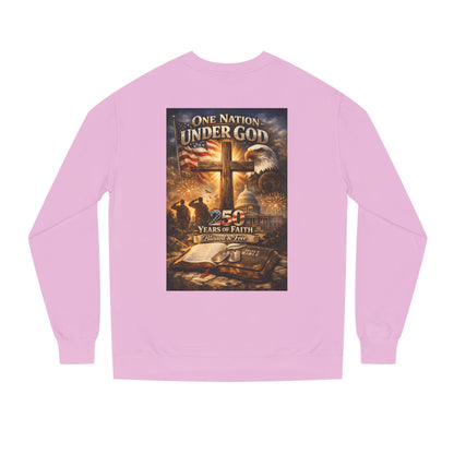 Patriotic Christian Sweatshirt — "One Nation Under God" 25 Years of Faith Crewneck