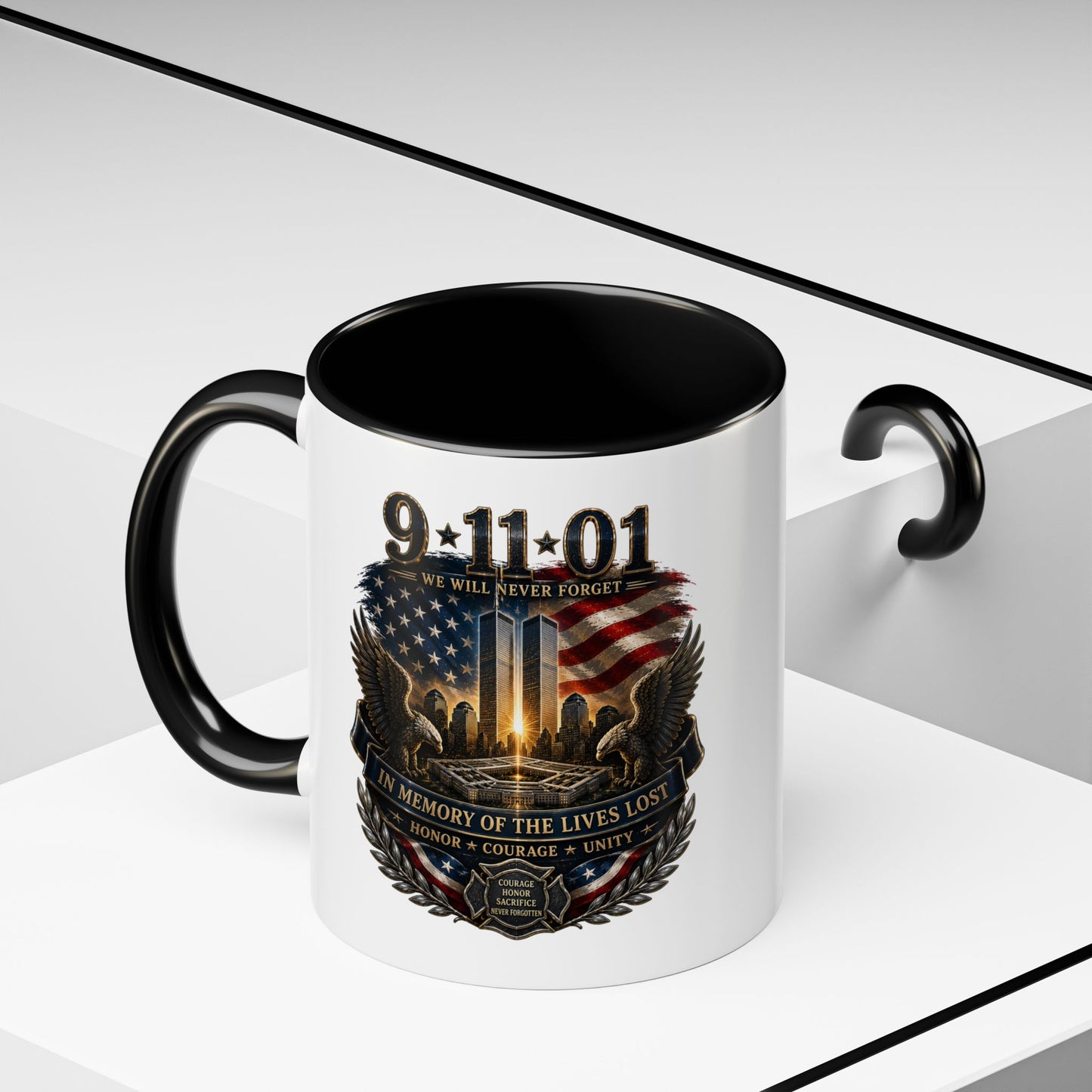 9·11 Memorial Coffee Mug — Never Forget Tribute Accent Mug (11/15oz)