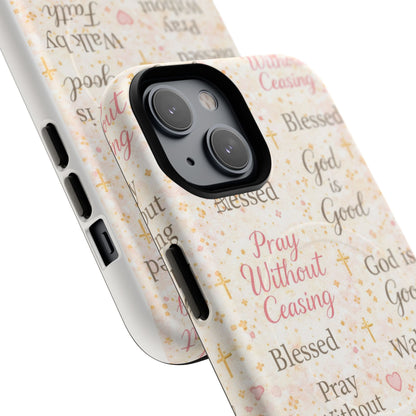 Christian Faith Magnetic Phone Case — "Pray Without Ceasing" Patterned Tough Case