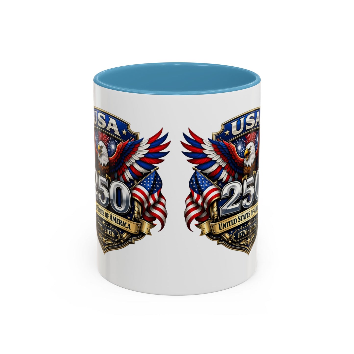 USA 250th Anniversary Accent Coffee Mug – Patriotic Eagle & Flag 1776–2026