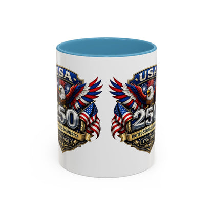 USA 250th Anniversary Accent Coffee Mug – Patriotic Eagle & Flag 1776–2026