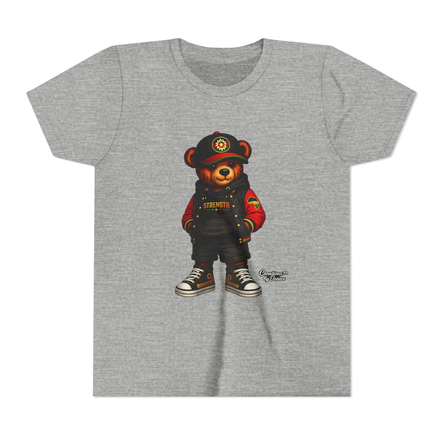 Kids Teddy Bear Streetwear Tee — 'Strength' Graphic Youth T-Shirt