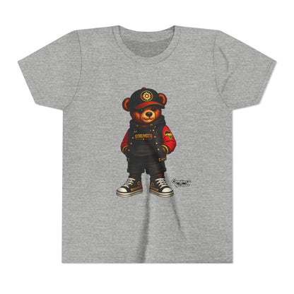 Kids Teddy Bear Streetwear Tee — 'Strength' Graphic Youth T-Shirt