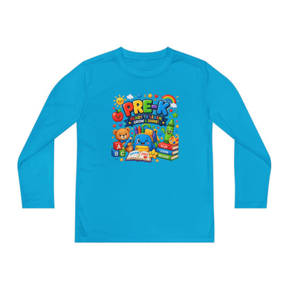 PRE-K Kids Long Sleeve Tee — Back-to-School Preschool Shirt ("Ready to Learn, Grow & Shine")