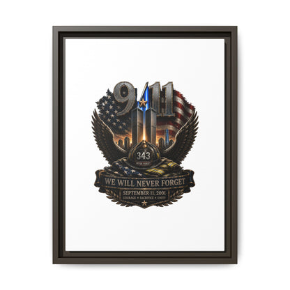 9/11 Memorial Matte Canvas Print — "We Will Never Forget" Framed Tribute