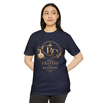 T-Shirt — CBD “Crafted with Passion” Gold Floral Crest
