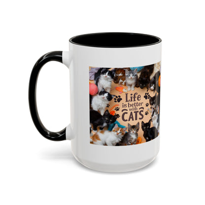 Cat Lover Accent Coffee Mug — “Life Is Better With Cats” 11/15oz