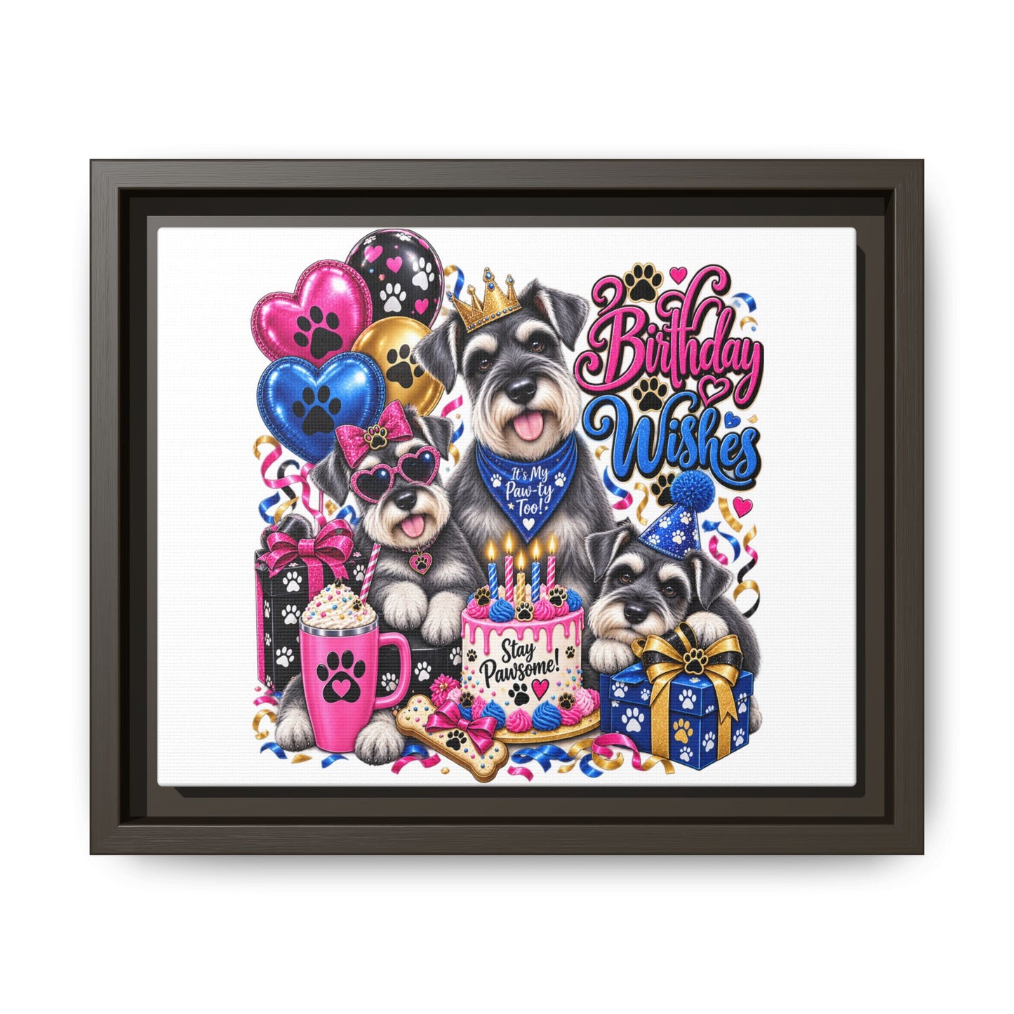 Birthday Wishes Schnauzer Canvas Print — Framed Matte Pet Artwork