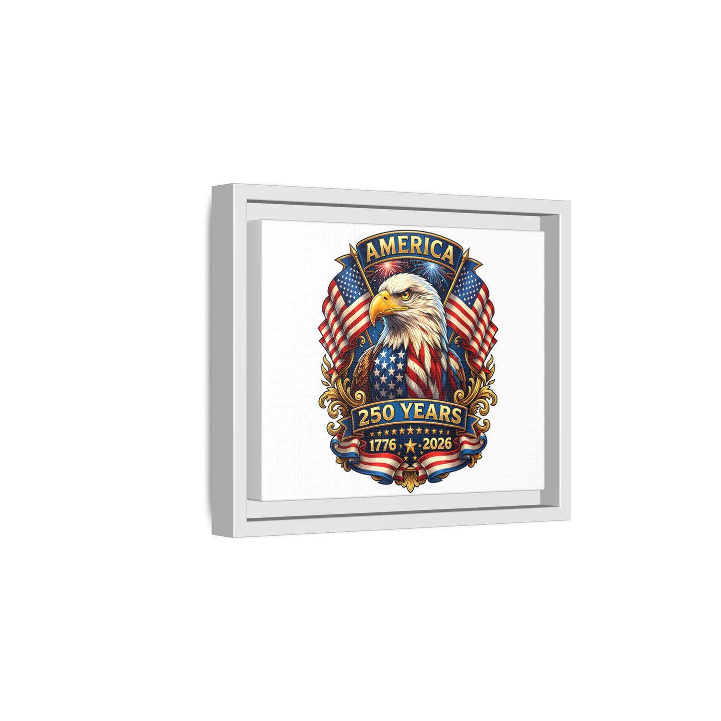 America 250th Anniversary Framed Canvas — Patriotic Bald Eagle Wall Art
