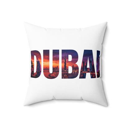 Dubai Skyline Photo-Text Throw Pillow — Travel Souvenir Decorative Cushion