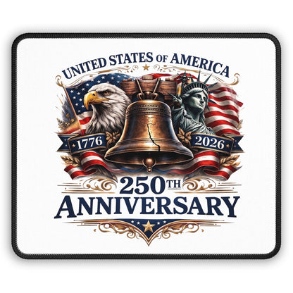 250th Anniversary Gaming Mouse Pad — USA Liberty Bell, Eagle & Statue of Liberty Patriotic Desk Mat (1776–2026)