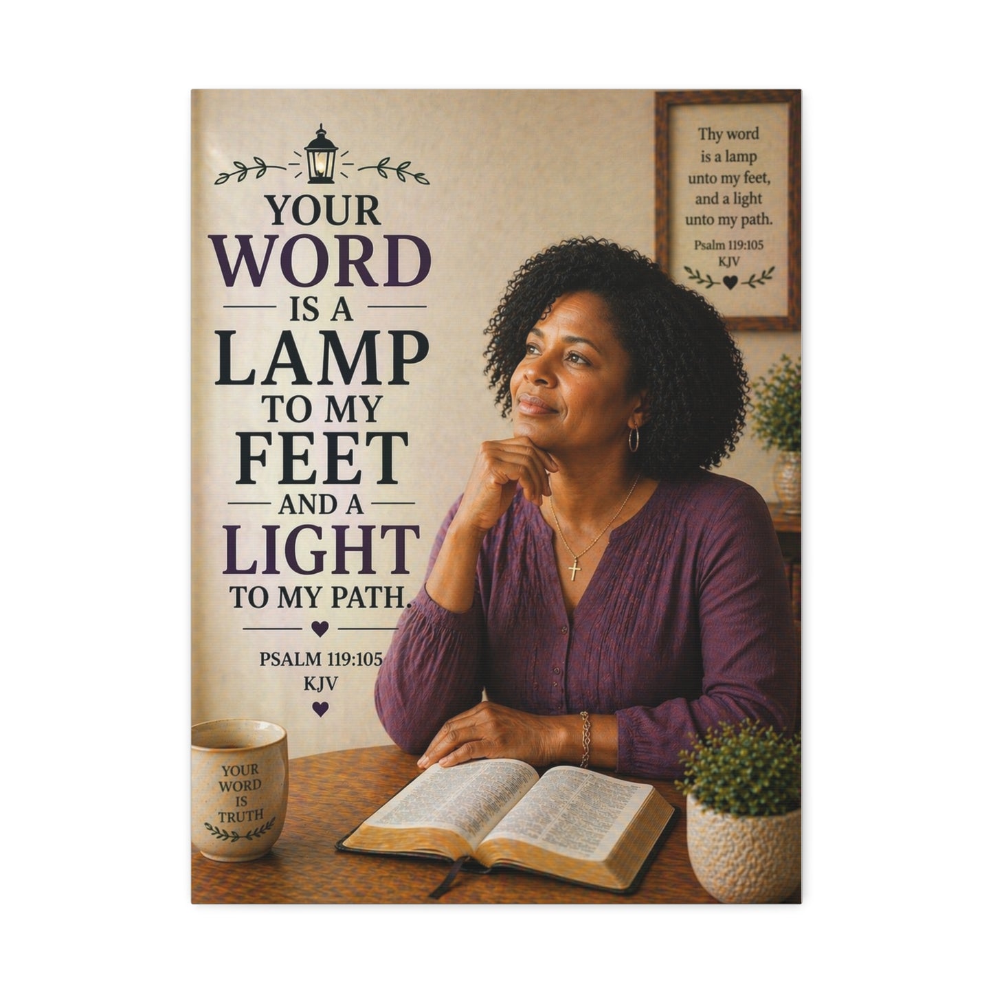 Stretched Canvas - "Your Word Is a Lamp to My Feet" Inspirational Scripture Wall Art (Psalm 119:105)