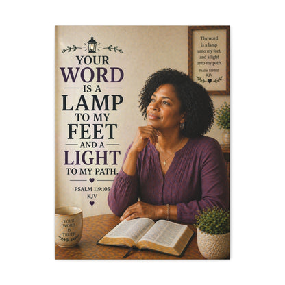 Stretched Canvas - "Your Word Is a Lamp to My Feet" Inspirational Scripture Wall Art (Psalm 119:105)