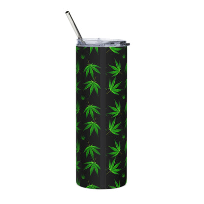 20oz Stainless Tumbler with Green Cannabis Leaf Pattern