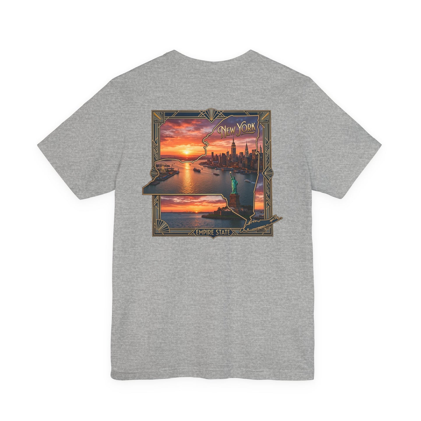 New York Sunset Skyline Tee — Statue of Liberty Vintage Travel T‑Shirt