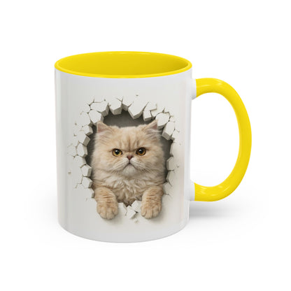 Cat Peeking Accent Coffee Mug — Cute Persian Cat Design (11/15oz)