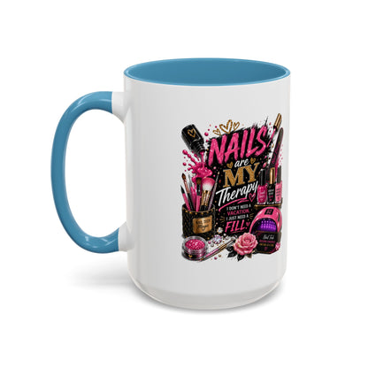 Coffee Mug — "Nails Are My Therapy" Pink Nail Tech Gift