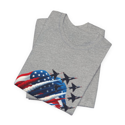 Patriotic Jet Flyover T-Shirt — American Flag Smoke Trail Tee
