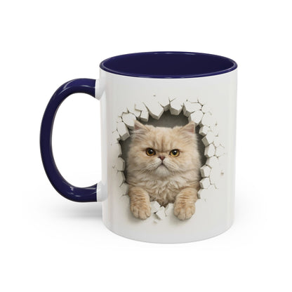 Cat Peeking Accent Coffee Mug — Cute Persian Cat Design (11/15oz)