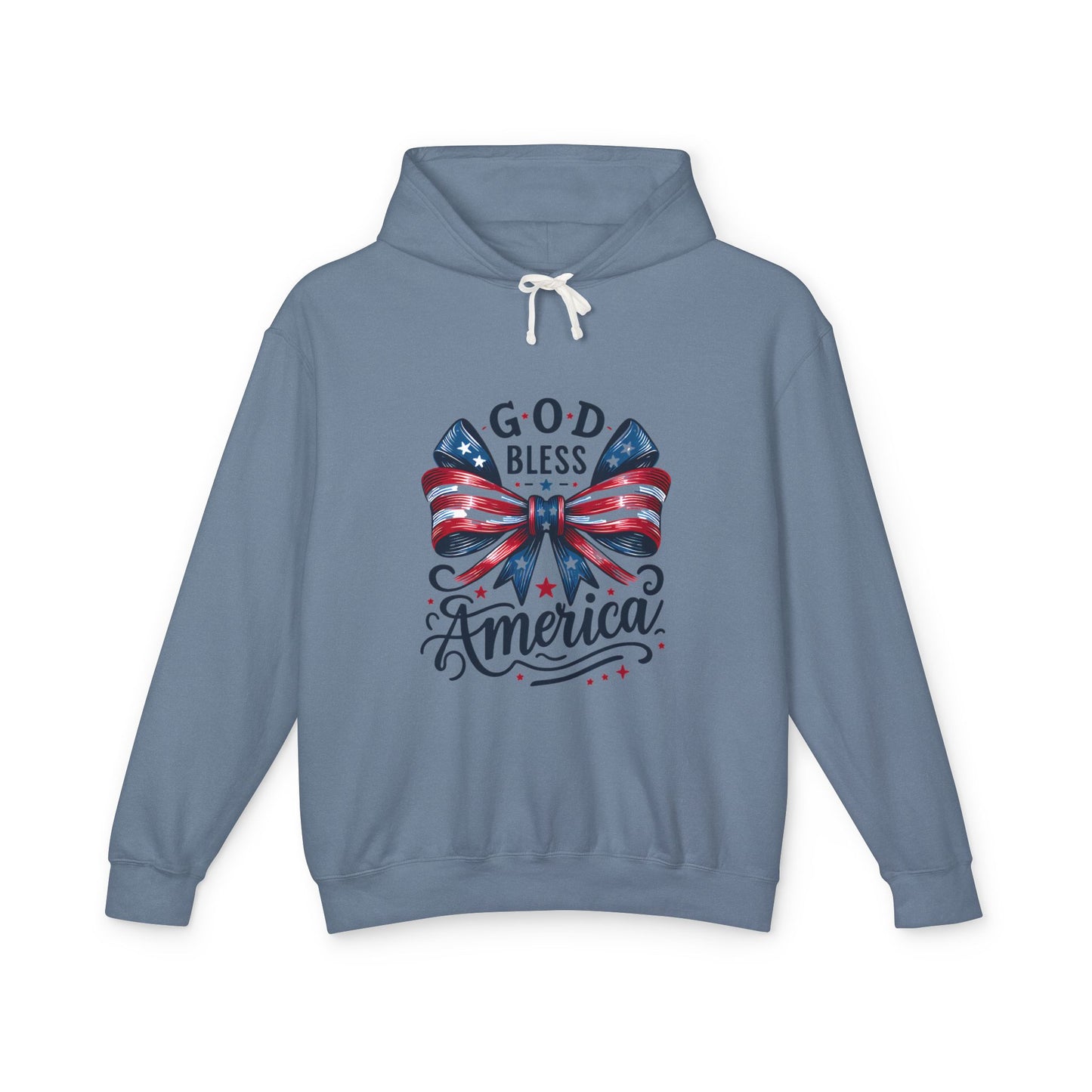 God Bless America Patriotic Hoodie – American Flag Bow Fourth of July Sweatshirt