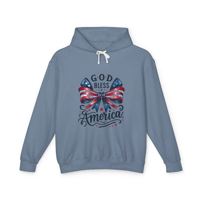 God Bless America Patriotic Hoodie – American Flag Bow Fourth of July Sweatshirt